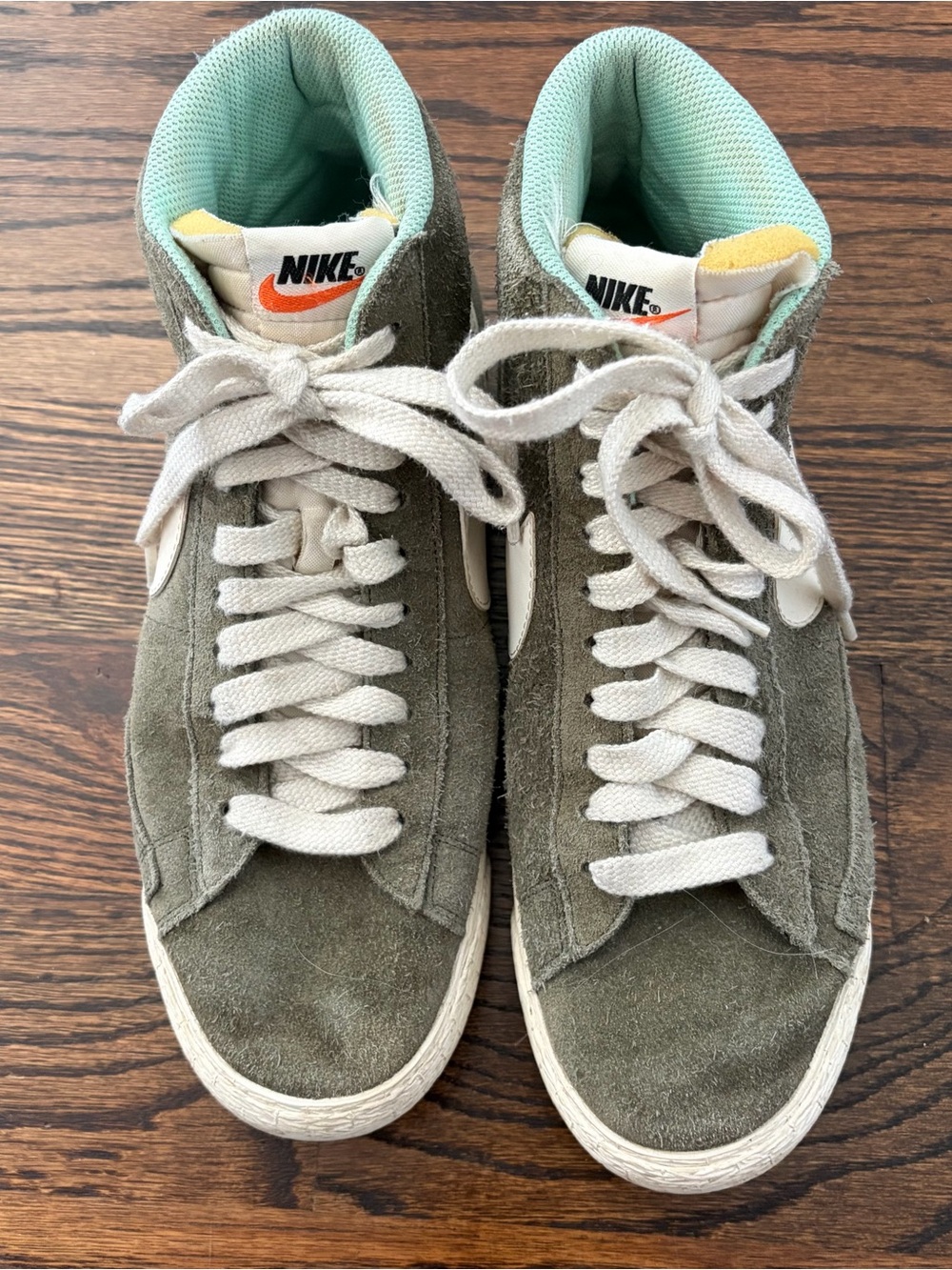 Nike Olive Green Suede High-Top Sneakers with Mint Lining